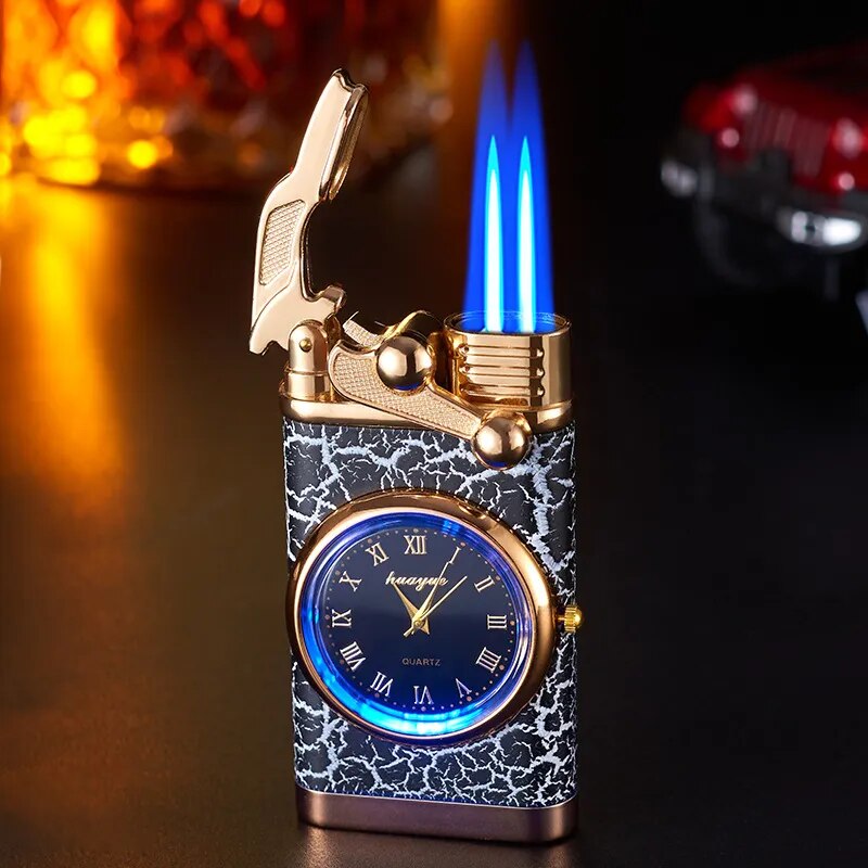 Windproof Gas Lighter Wrist Watch Cigar Lighter Outdoors Jet Double Tube Lighters Gadgets for Men Cigarette Accessories Fires