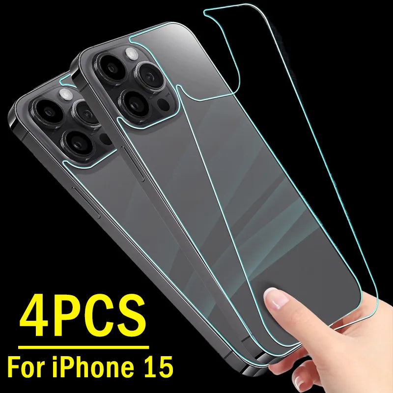 1/4Pcs for iPhone 15 Pro Back Screen Protector 9H Hardness Anti-Scratch Tempered Glass Back Film For iPhone 15 Pro Max 15Plus