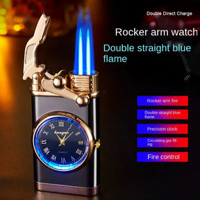 Windproof Gas Lighter Wrist Watch Cigar Lighter Outdoors Jet Double Tube Lighters Gadgets for Men Cigarette Accessories Fires