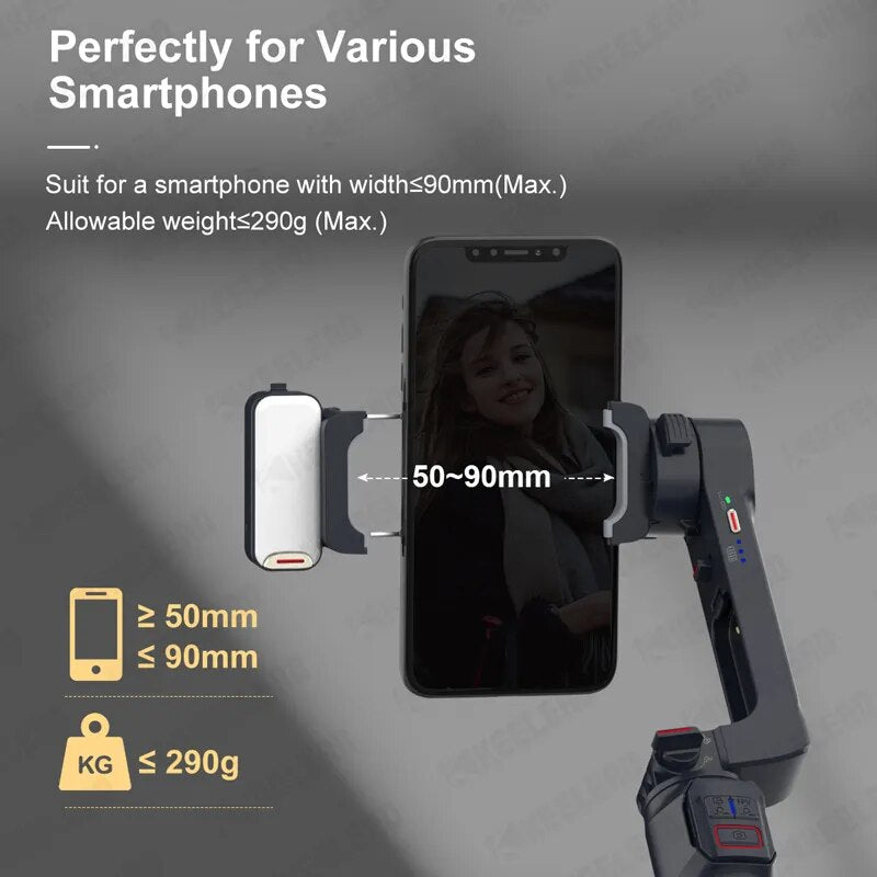 Gimbal with Selfie Stick, Mobile Phone Stabilizer with Fill Light Wireless Bluetooth, Rotation Shooting for iPhone Smartphone