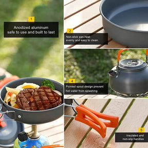 Camping Cookware Set Aluminum Portable Outdoor Tableware Cookset Cooking Kit Pan Bowl Kettle Pot Hiking BBQ Picnic Equipment