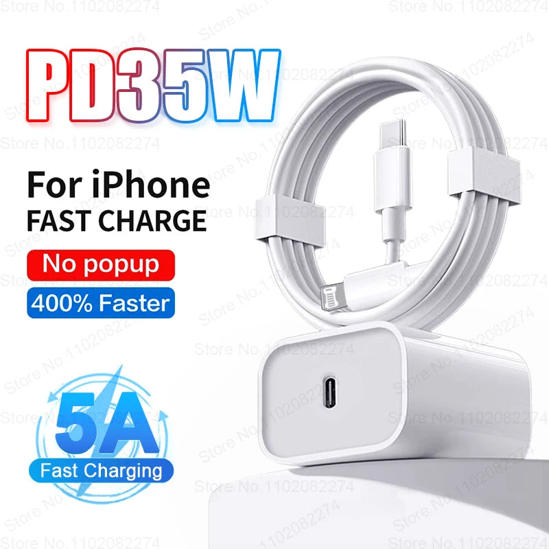 PD 35W Fast Charger For iPhone 15 11 12 13 14 Pro Max USB C Charger X XR XS Max Fast Charging USB Type-C Cable Phone Accessories