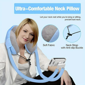 Travel Pillow with Mobile Phone Holder,Neck Support 360°Rotation Universal Mobile Phone Tablet Stand Travel Pillow,Outdoor