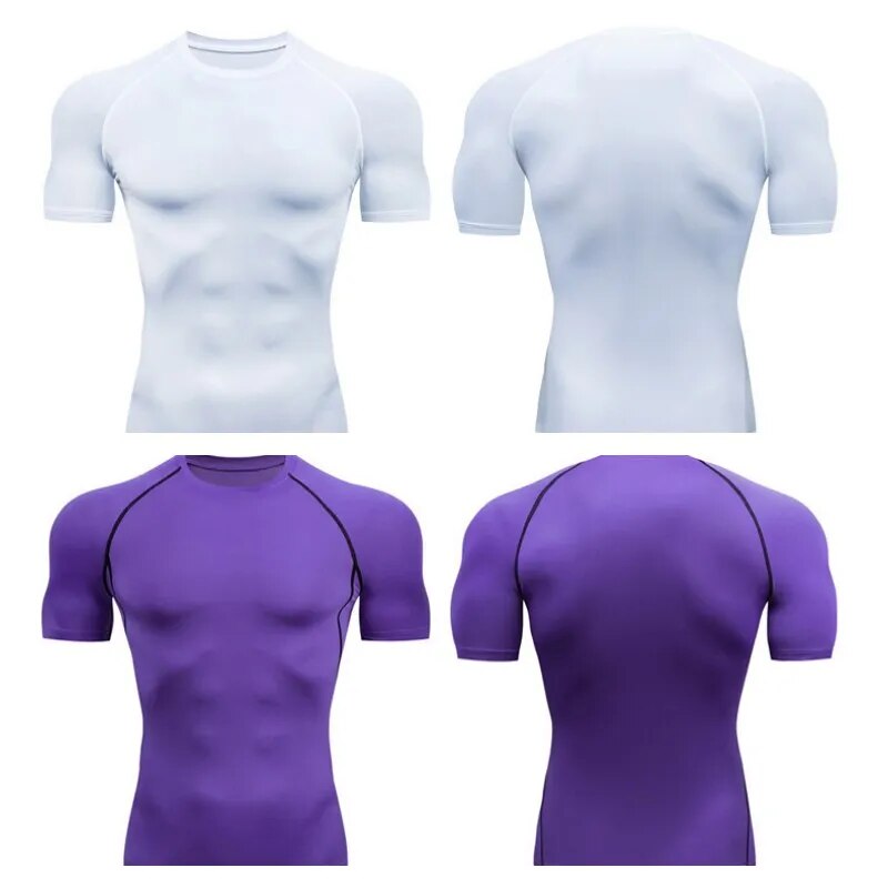 Men Compression Running T Shirt Fitness Tight Short Sleeve Tshirt Training Jogging Shirts Gym Sportswear Quick Dry Rashgard