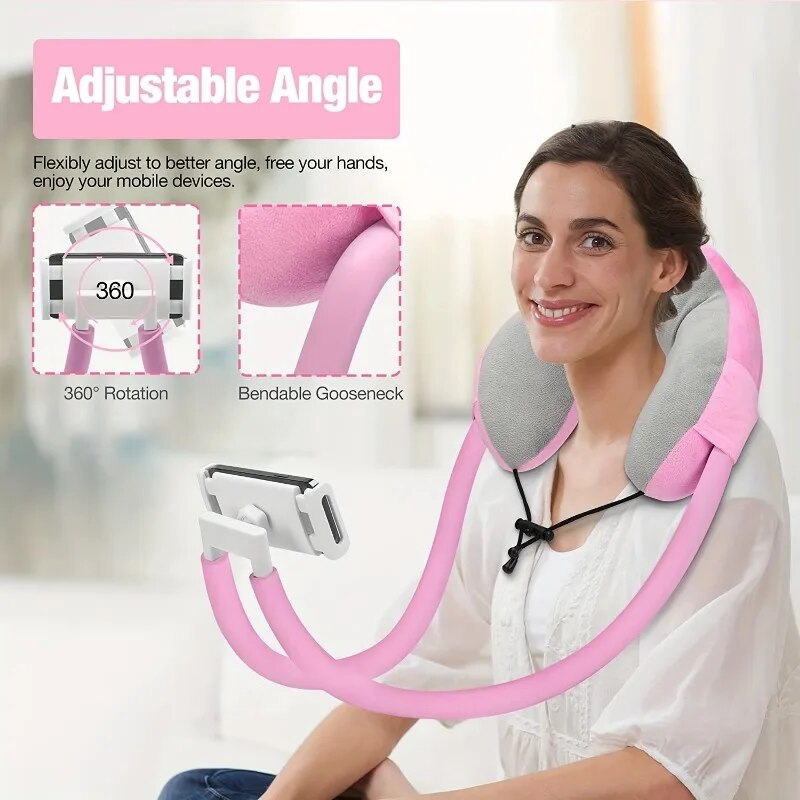 Travel Pillow with Mobile Phone Holder,Neck Support 360°Rotation Universal Mobile Phone Tablet Stand Travel Pillow,Outdoor