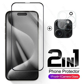 2To1 Tempered Glass Screen Protector For Iphone 15 Pro 3D Camera Protective Glass Iphone15 I Phone 15 ProMax Pro Max Plus Glass